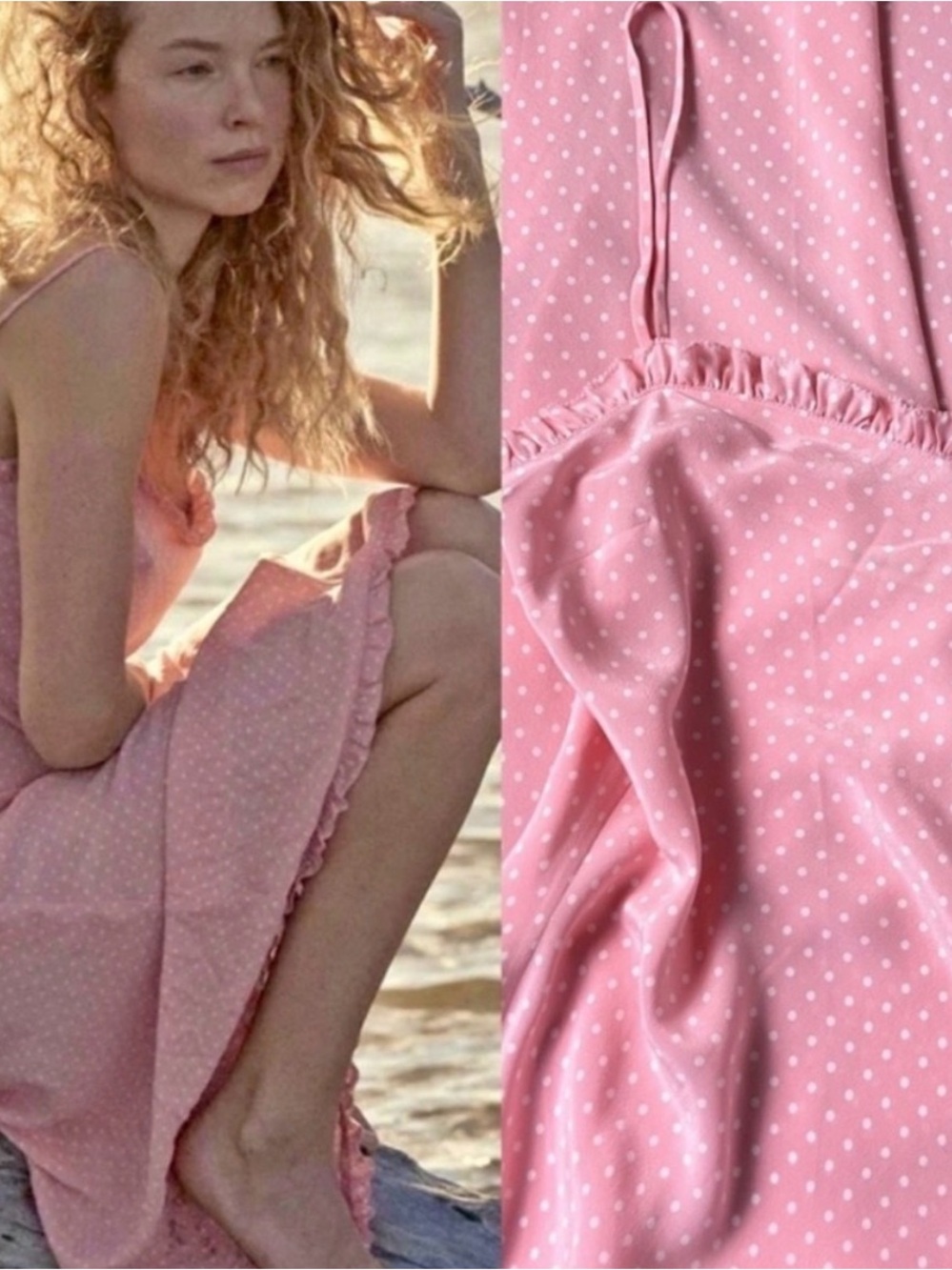 DÔEN Pink Polka Dot Slip Dress - Picture 2 of 3